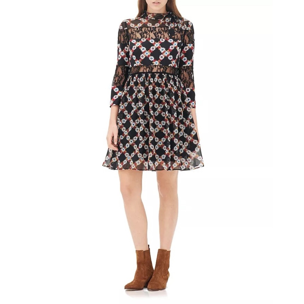Sandro Paris Retox Silk Blend Daisy Print Dress sz 2 Medium